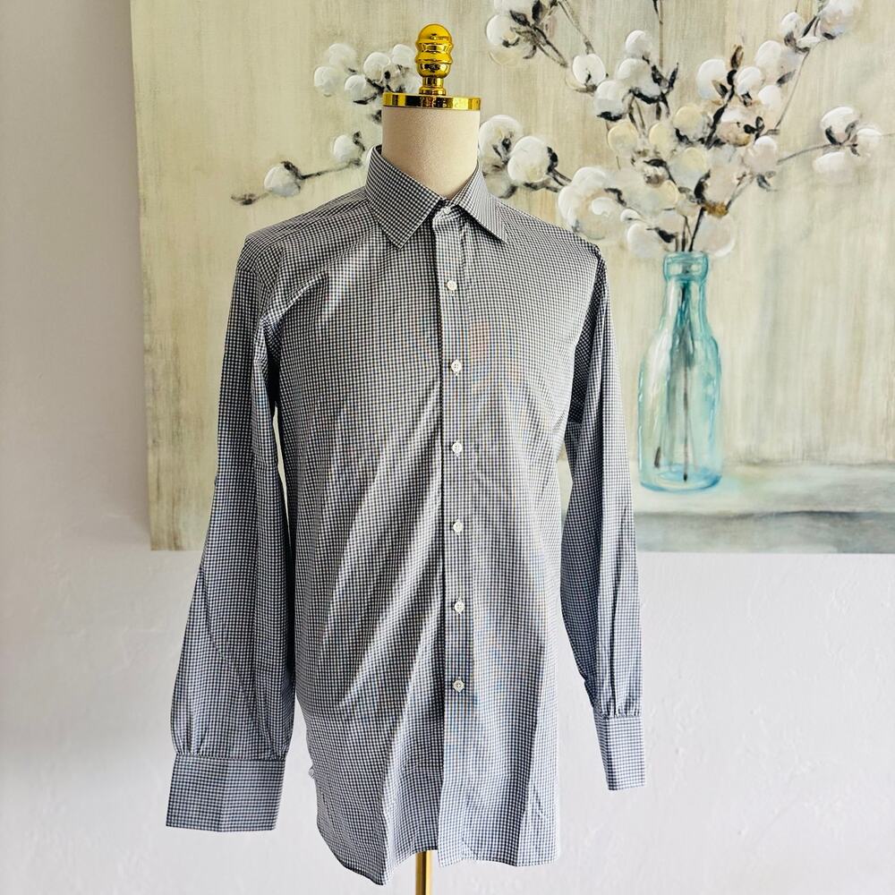 Turnbull & Asser Men’s Shirt 16.5 42 Made England Blue Check Cotton